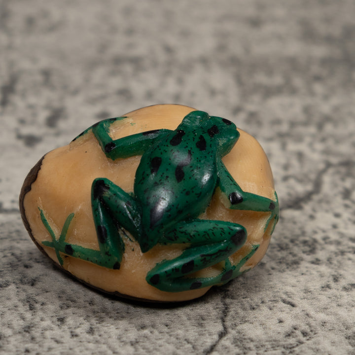 Vintage Black And Green Frog Tagua Carving