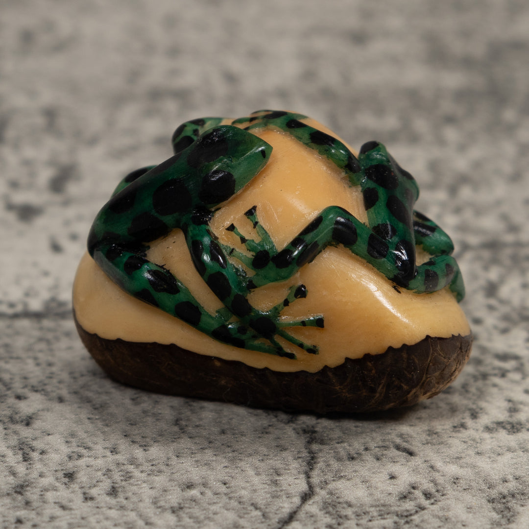 Double Black And Green Frog Tagua Carving