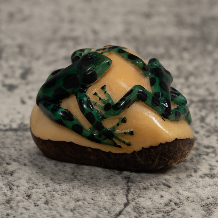 Double Black And Green Frog Tagua Carving
