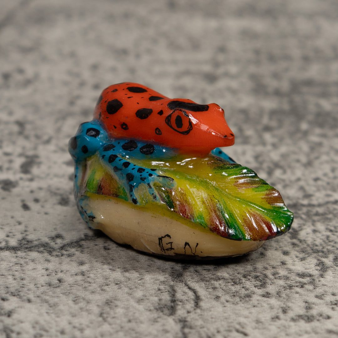 Vintage Blue Red Green And Black Frog Tagua Carving