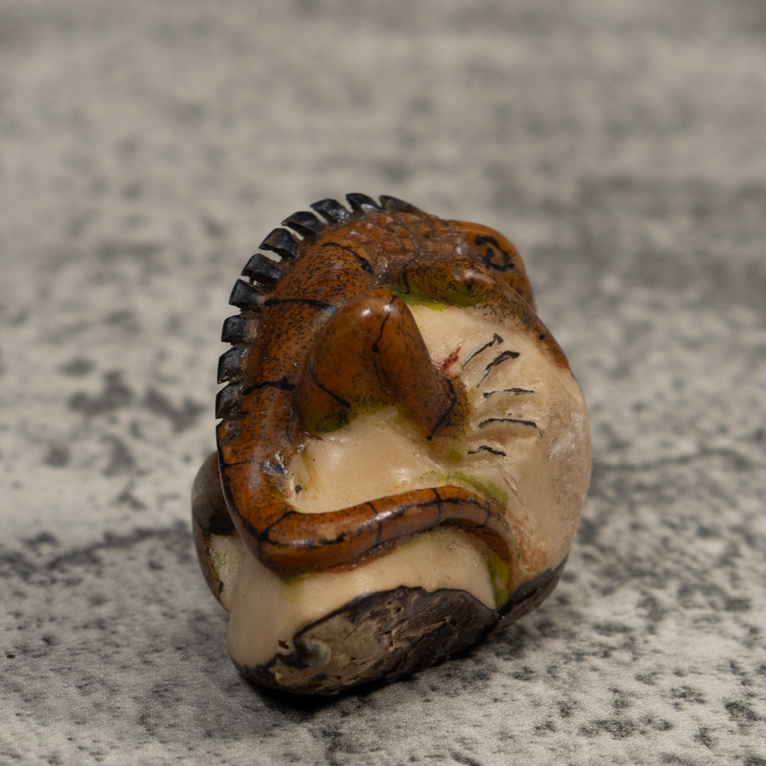 Vintage Brown And Black Iguana Tagua Carving