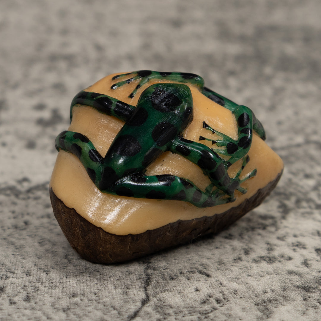 Double Black And Green Frog Tagua Carving