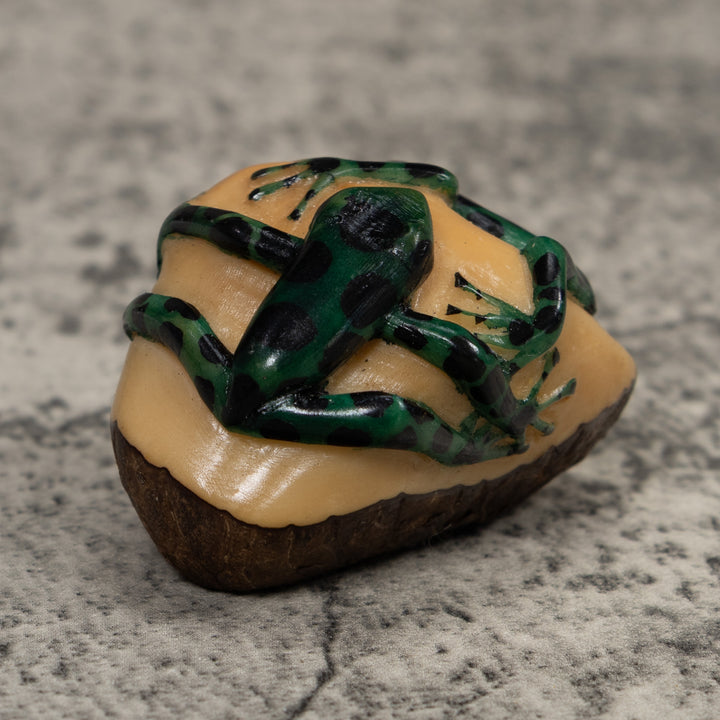 Double Black And Green Frog Tagua Carving