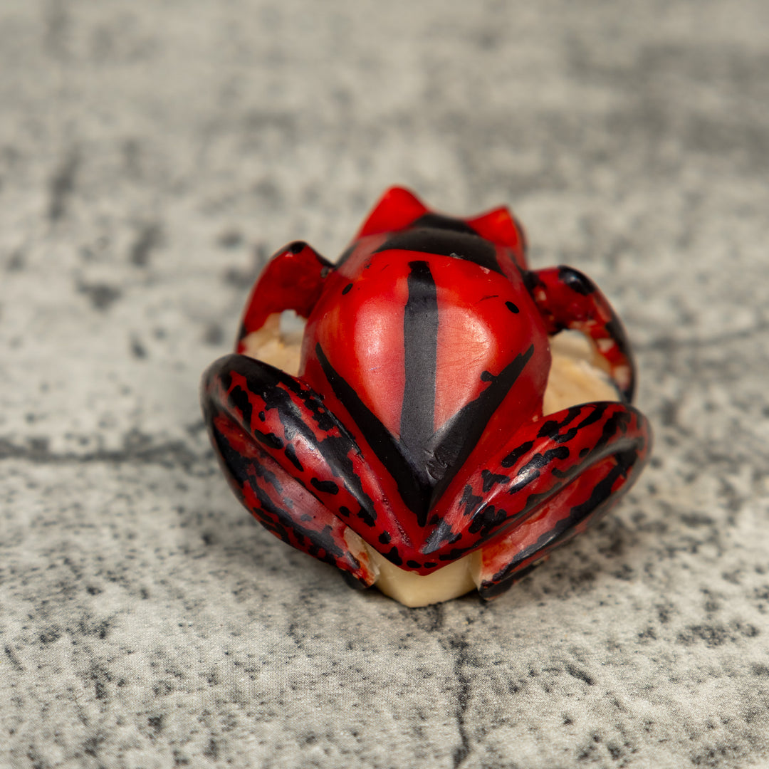 Vintage Red And Black Frog Tagua Carving