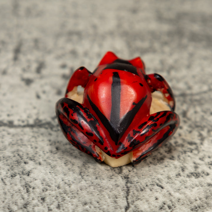 Vintage Red And Black Frog Tagua Carving