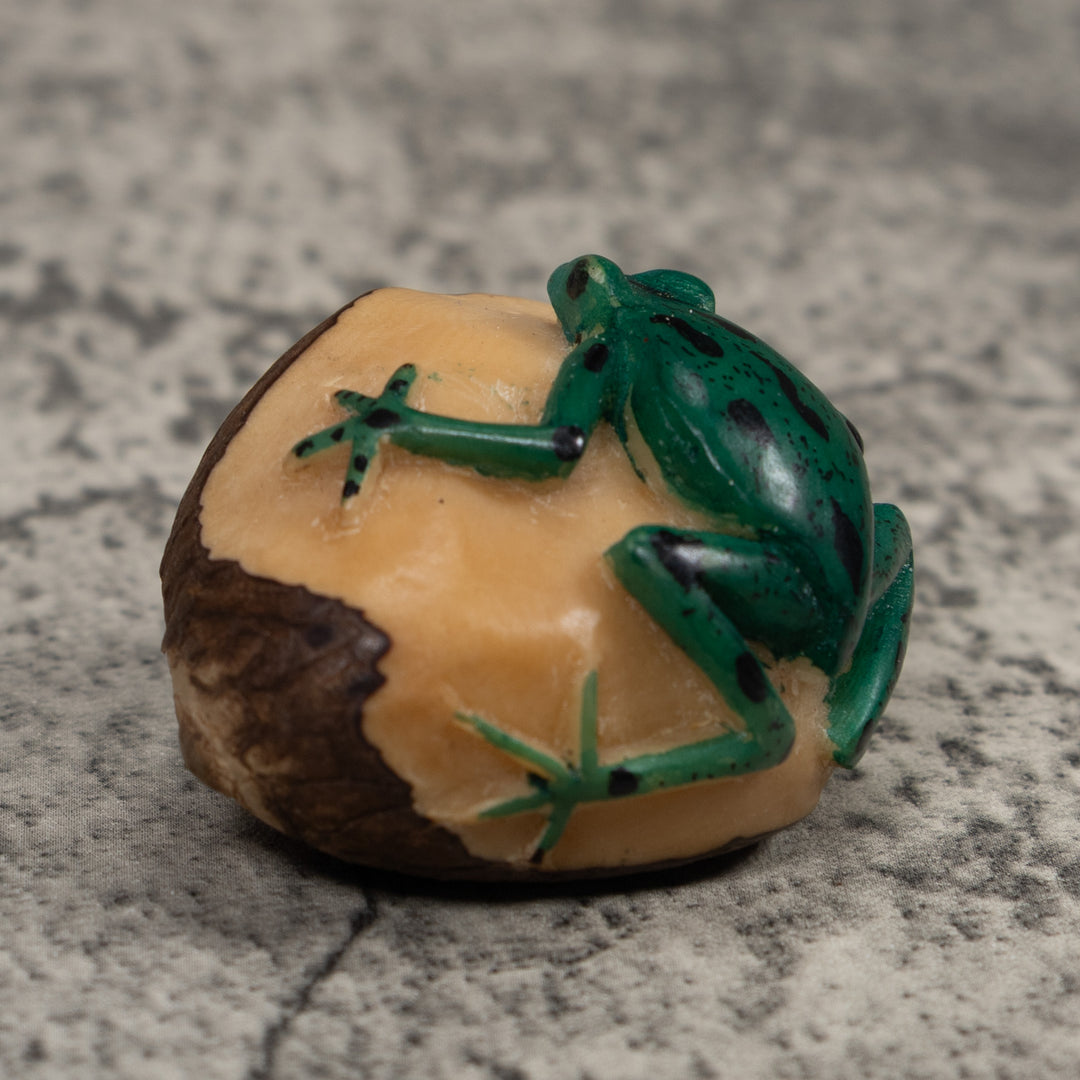 Vintage Black And Green Frog Tagua Carving