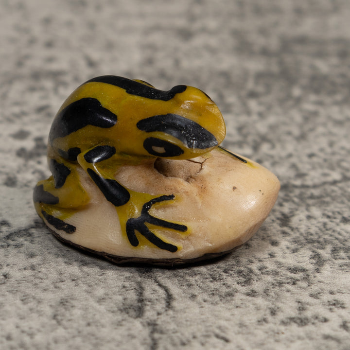 Vintage Yellow And Black Poison Dart Frog Tagua Carving