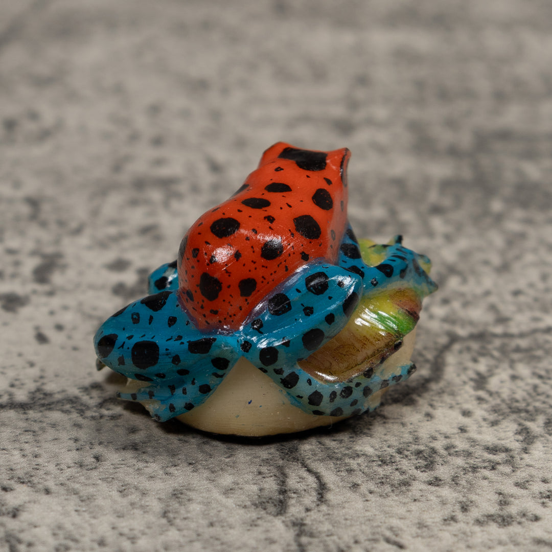 Vintage Blue Red Green And Black Frog Tagua Carving