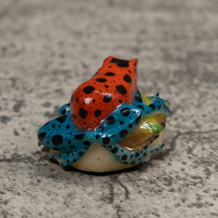 Vintage Blue Red Green And Black Frog Tagua Carving