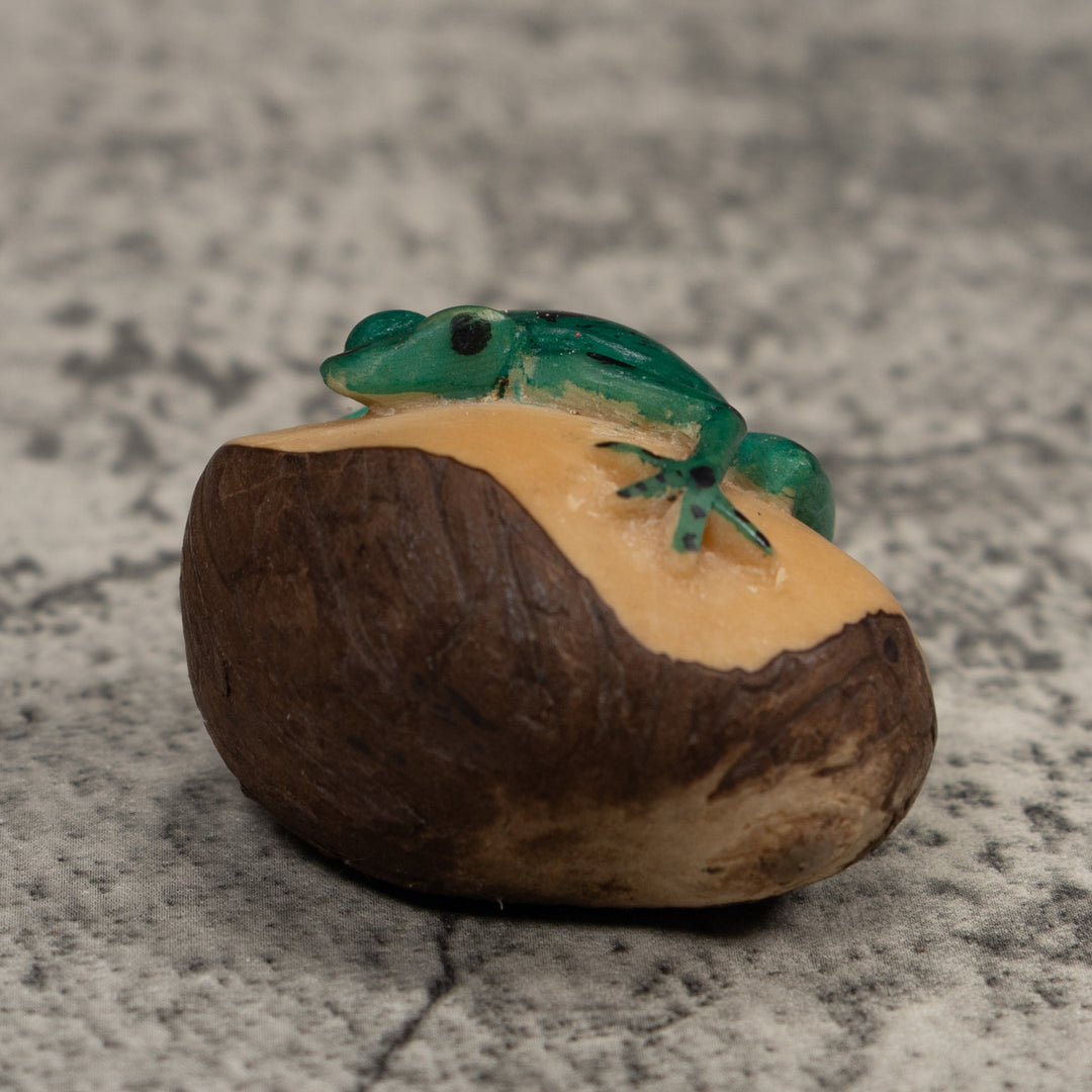 Vintage Black And Green Frog Tagua Carving