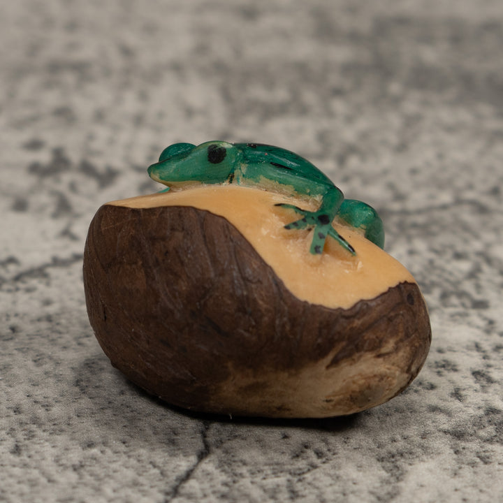 Vintage Black And Green Frog Tagua Carving