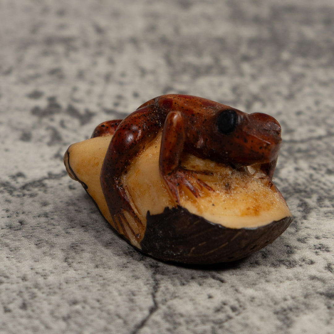 Vintage Brown Frog Tagua Carving