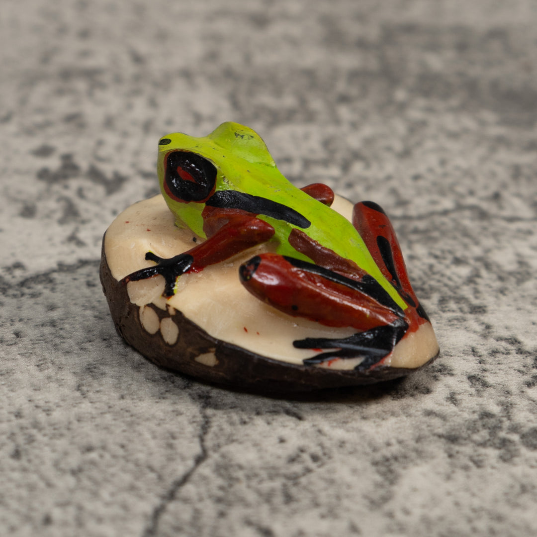 Vintage Green And Rose Poison Dart Frog Tagua Carving