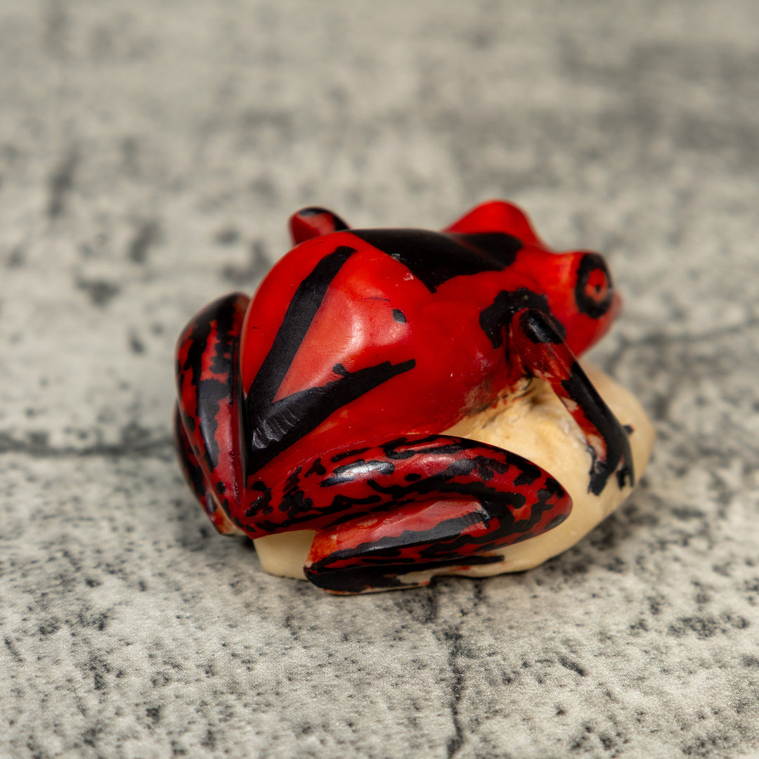 Vintage Red And Black Frog Tagua Carving