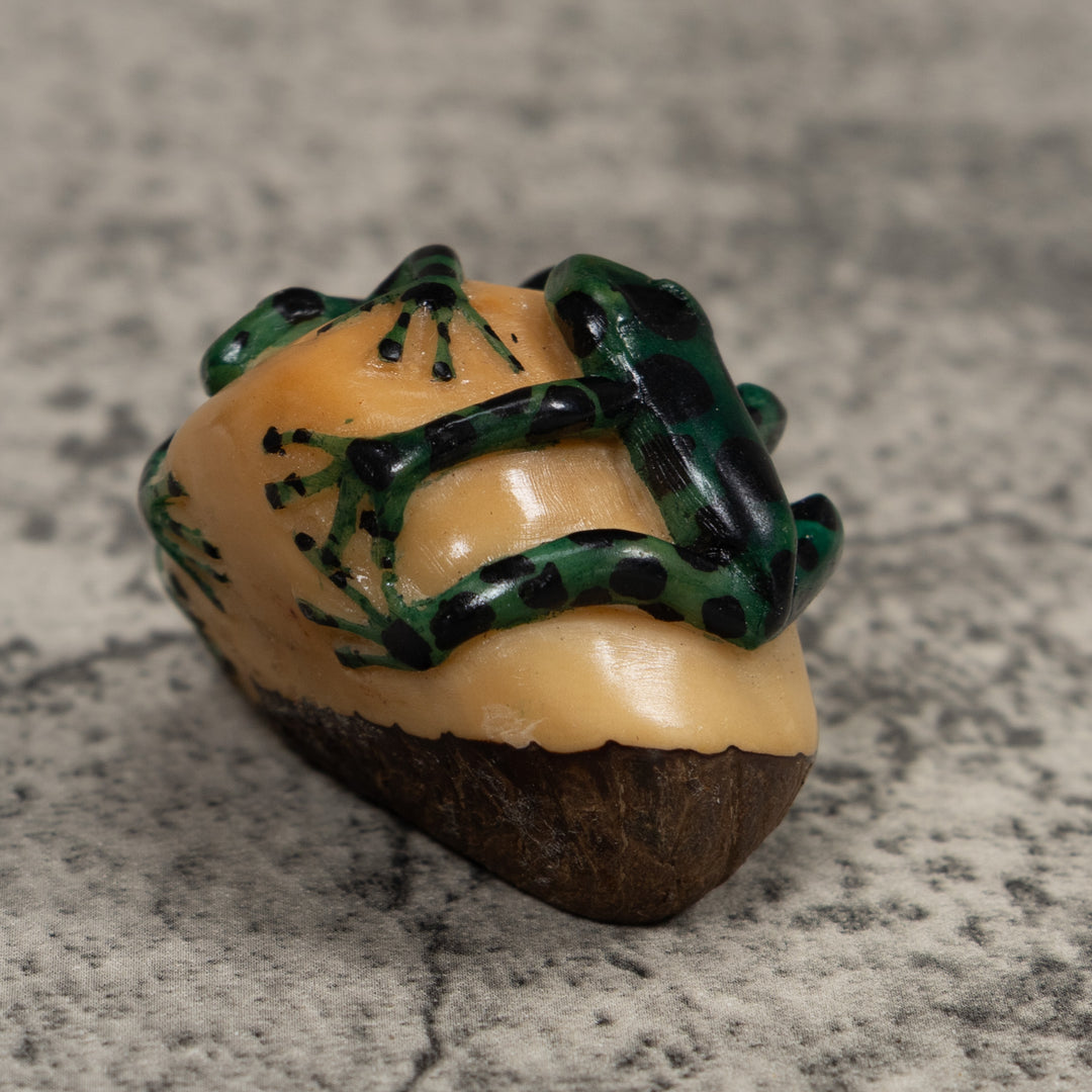 Double Black And Green Frog Tagua Carving