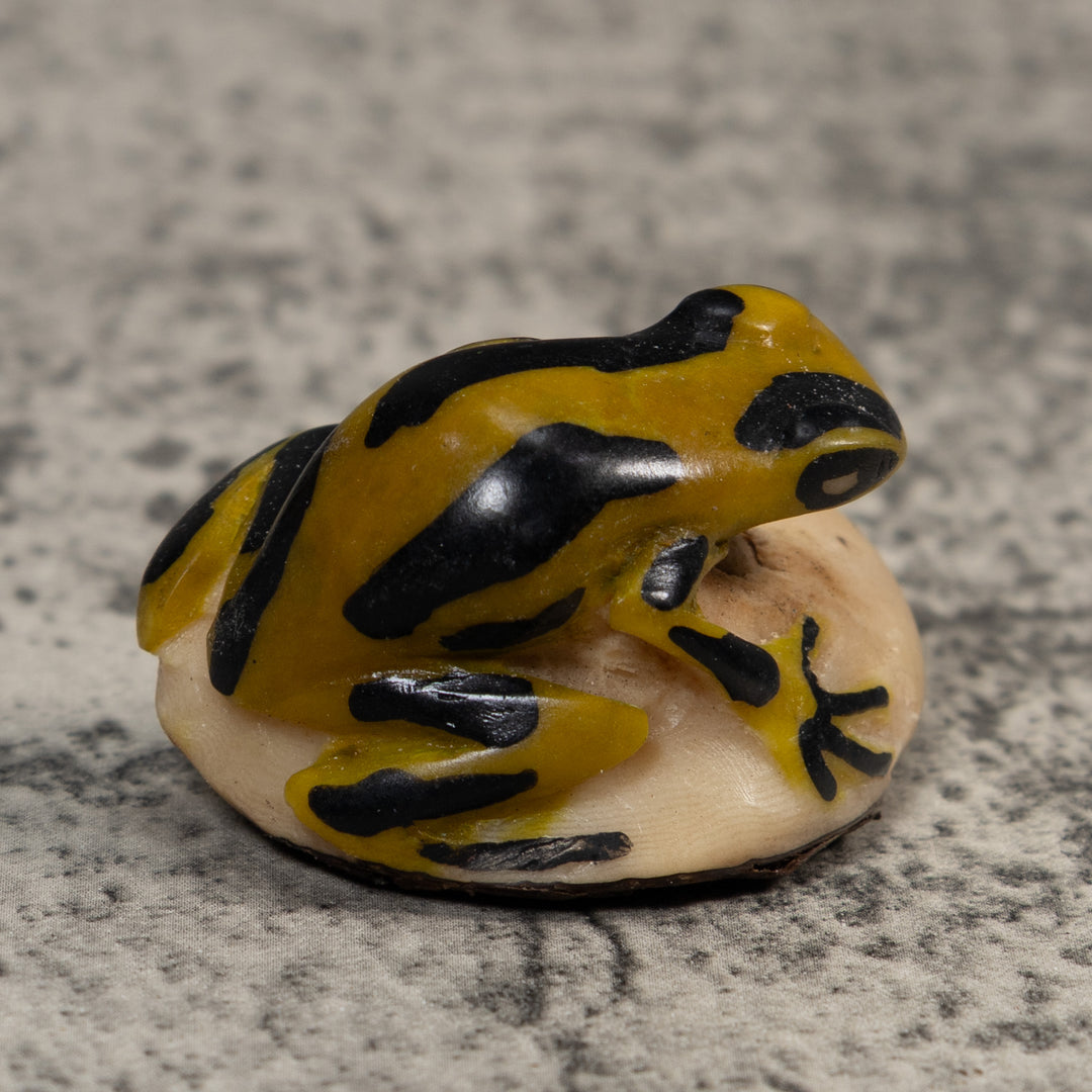 Vintage Yellow And Black Poison Dart Frog Tagua Carving