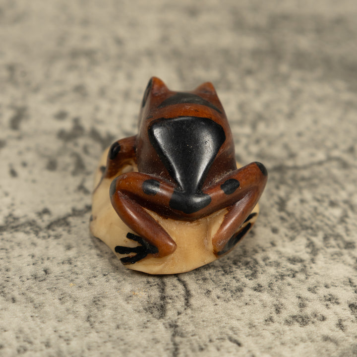 Vintage Brown And Black Frog Tagua Carving