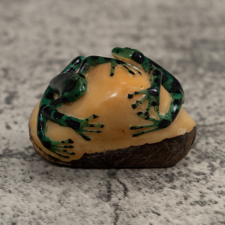 Double Black And Green Frog Tagua Carving