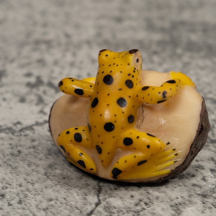 Vintage Yellow And Black Poison Dart Frog Tagua Carving