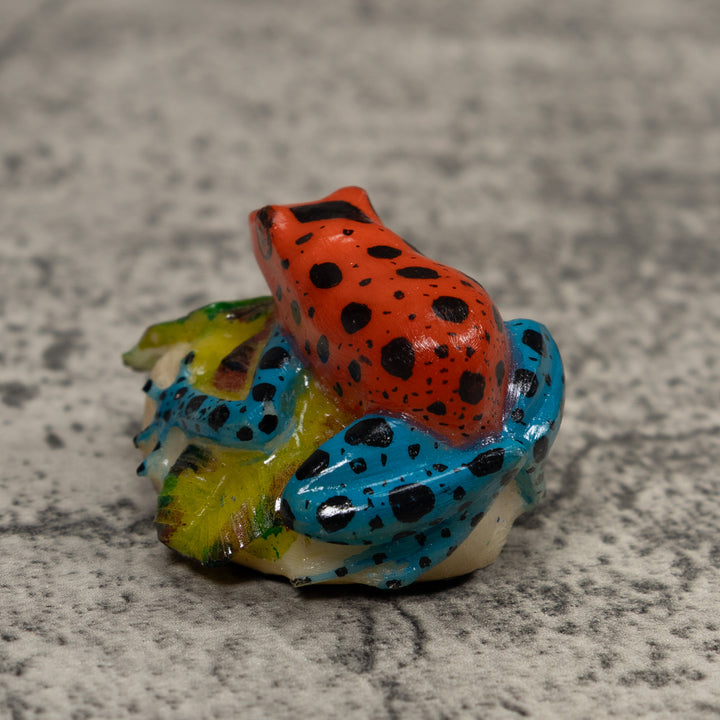 Vintage Blue Red Green And Black Frog Tagua Carving