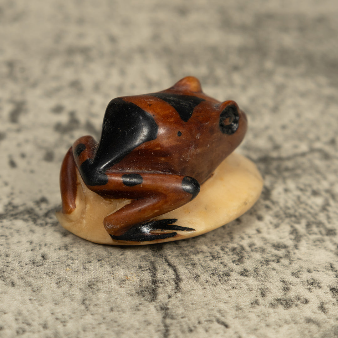 Vintage Brown And Black Frog Tagua Carving