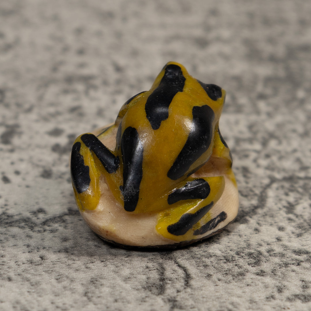 Vintage Yellow And Black Poison Dart Frog Tagua Carving