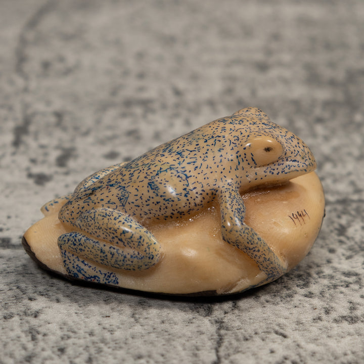 Vintage White And Blue Poison Dart Frog Tagua Carving