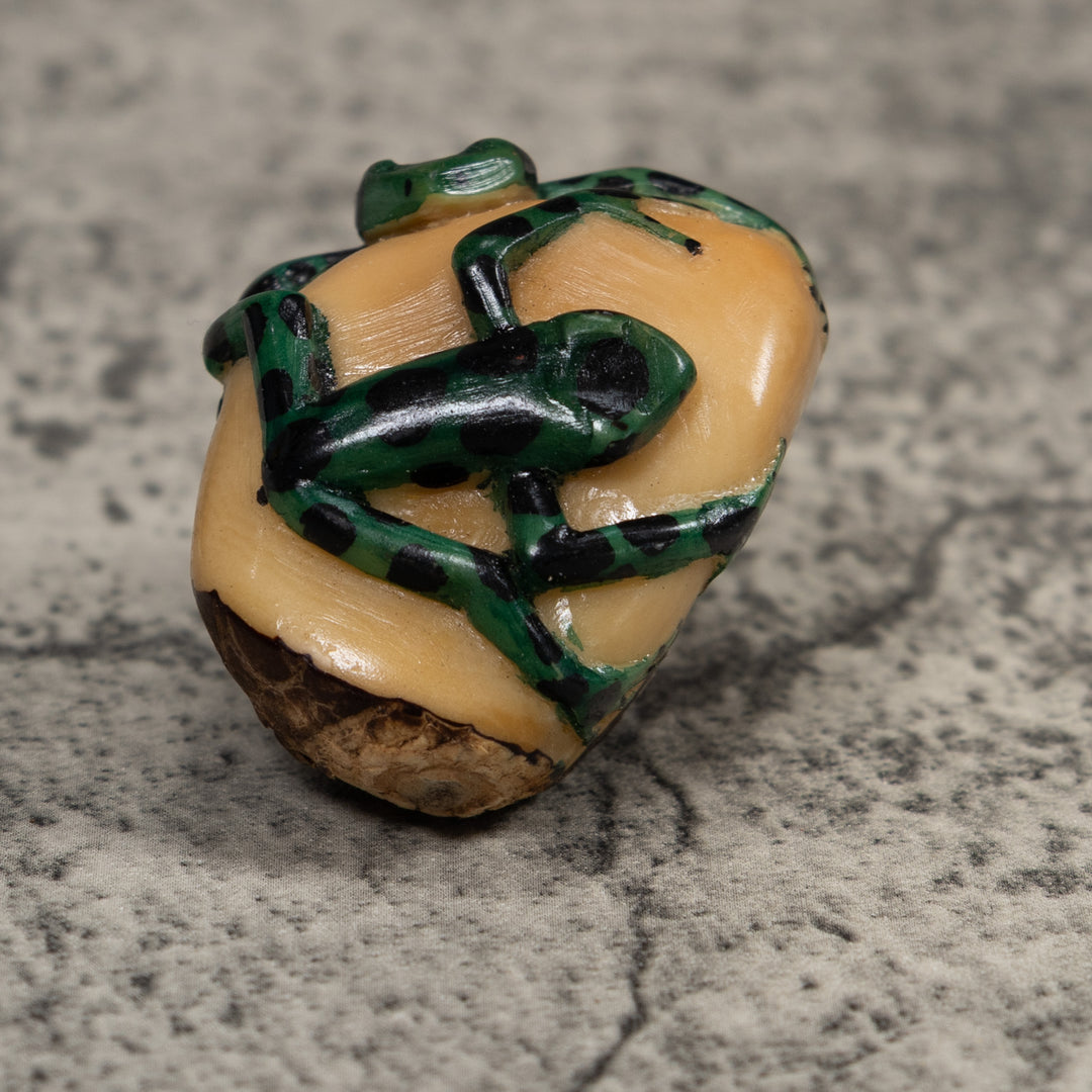 Double Black And Green Frog Tagua Carving