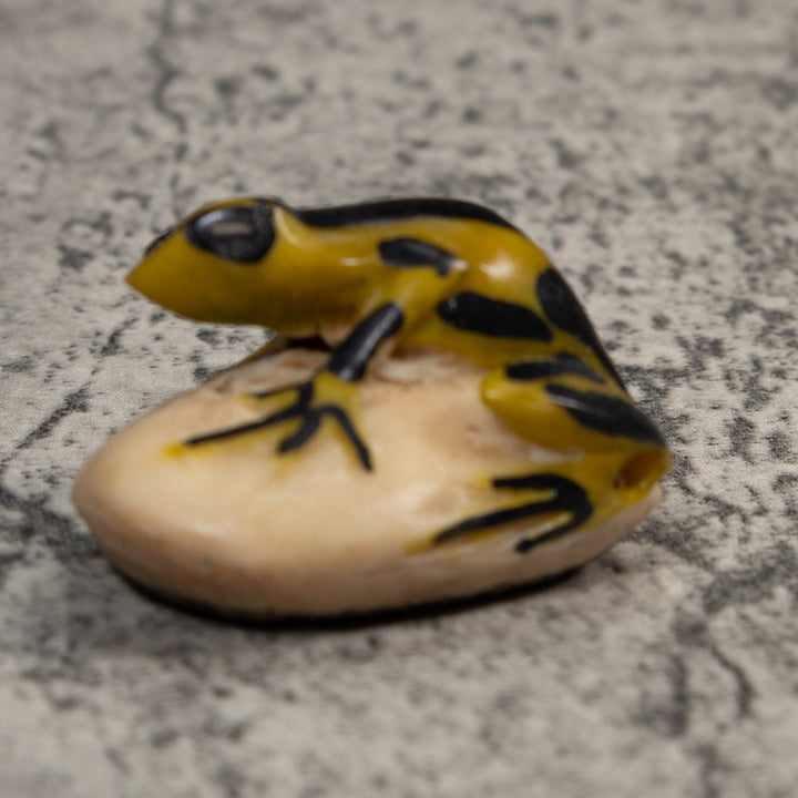 Vintage Yellow And Black Poison Dart Frog Tagua Carving