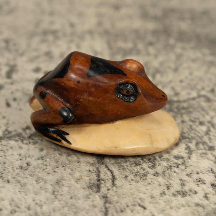 Vintage Brown And Black Frog Tagua Carving