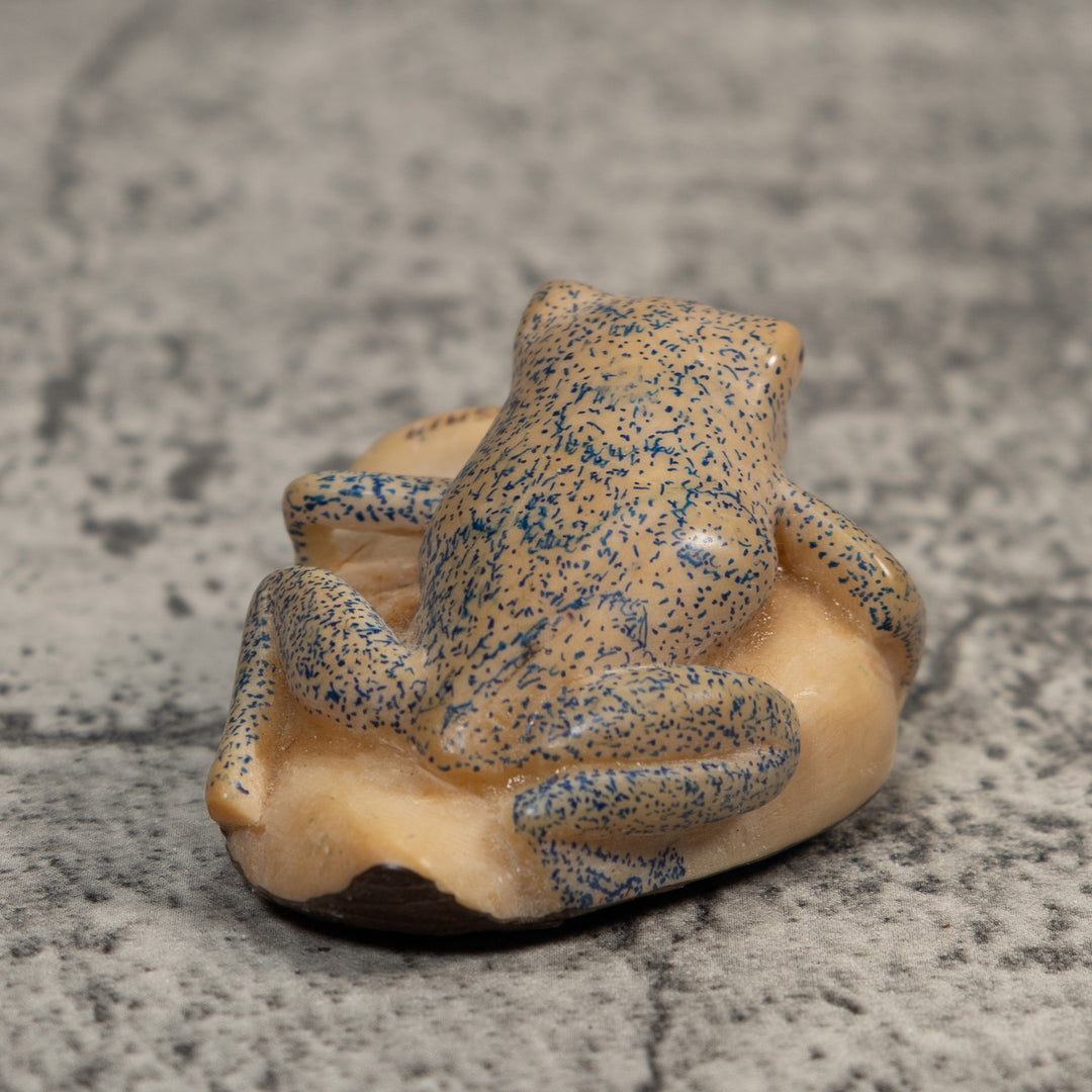 Vintage White And Blue Poison Dart Frog Tagua Carving