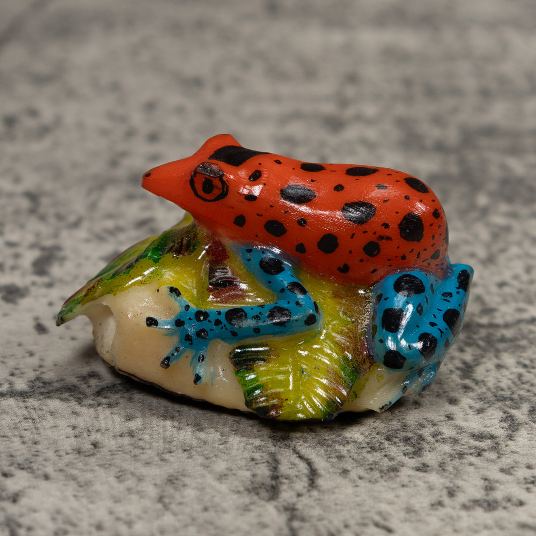 Vintage Blue Red Green And Black Frog Tagua Carving