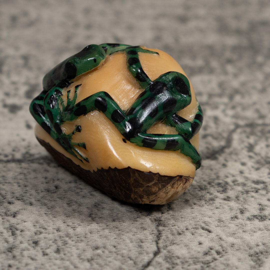 Double Black And Green Frog Tagua Carving