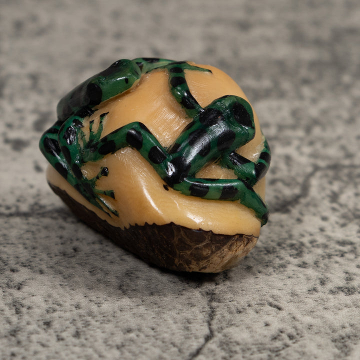 Double Black And Green Frog Tagua Carving