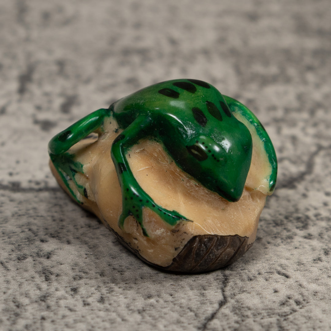 Vintage Black And Green Frog Tagua Carving