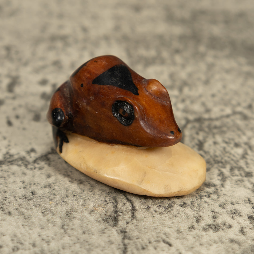 Vintage Brown And Black Frog Tagua Carving