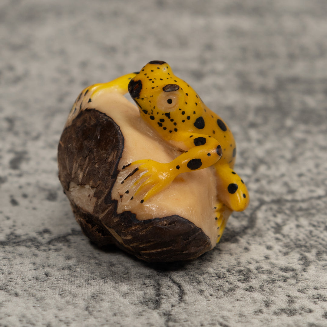 Vintage Yellow And Black Poison Dart Frog Tagua Carving