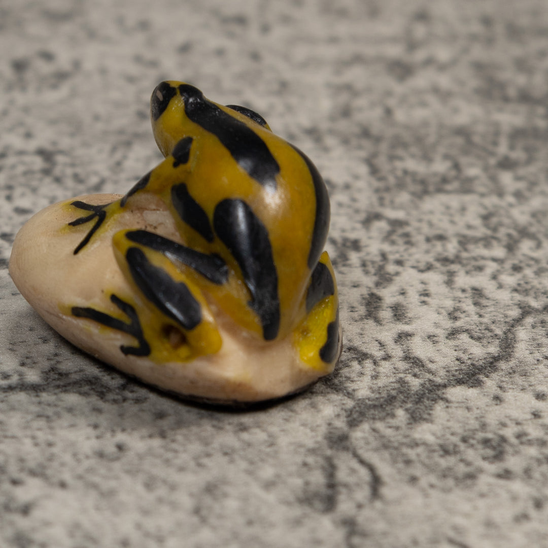 Vintage Yellow And Black Poison Dart Frog Tagua Carving