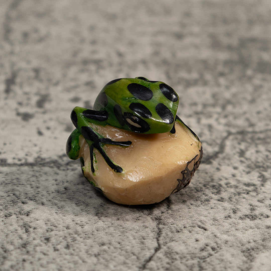 Vintage Green And Black Frog Tagua Carving