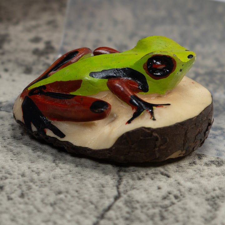 Vintage Green And Rose Poison Dart Frog Tagua Carving