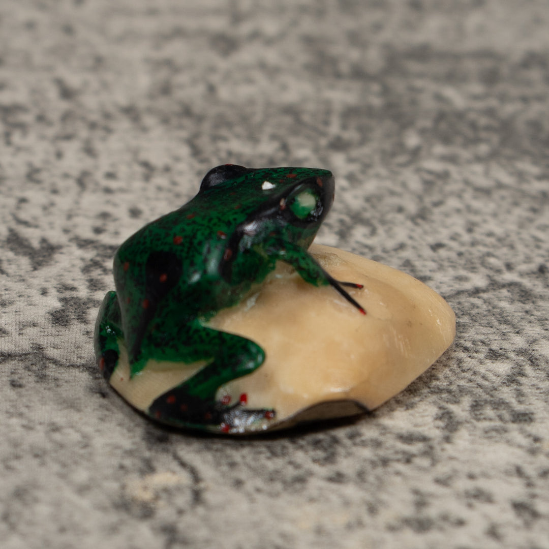 Vintage Green And Black Frog Tagua Carving