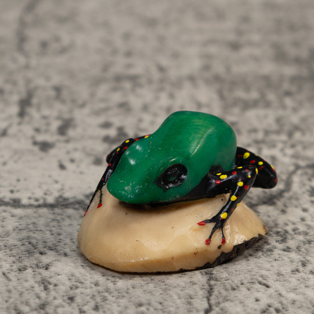 Vintage Green And Black Poison Dart Frog Tagua Carving