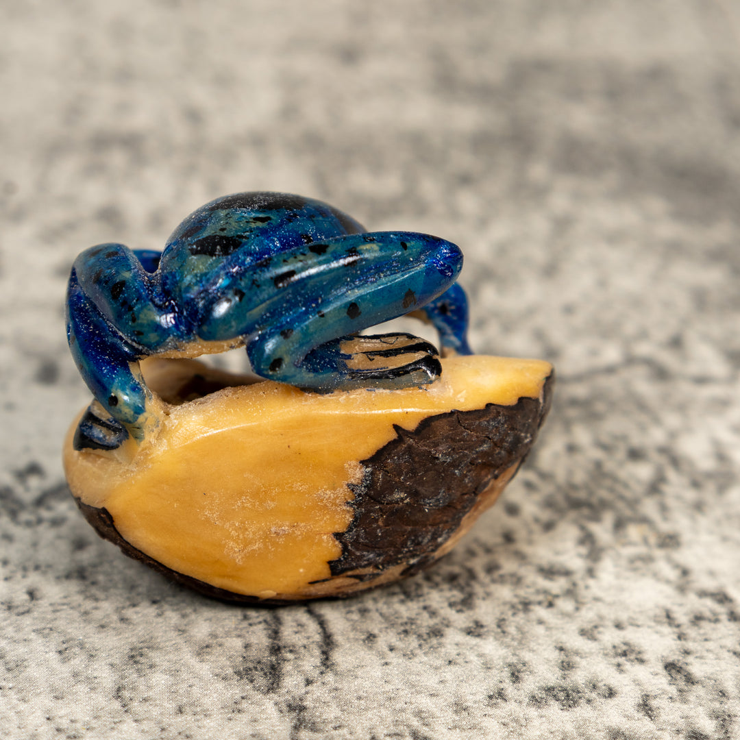 Blue And Black Poison Dart Frog Tagua Carving