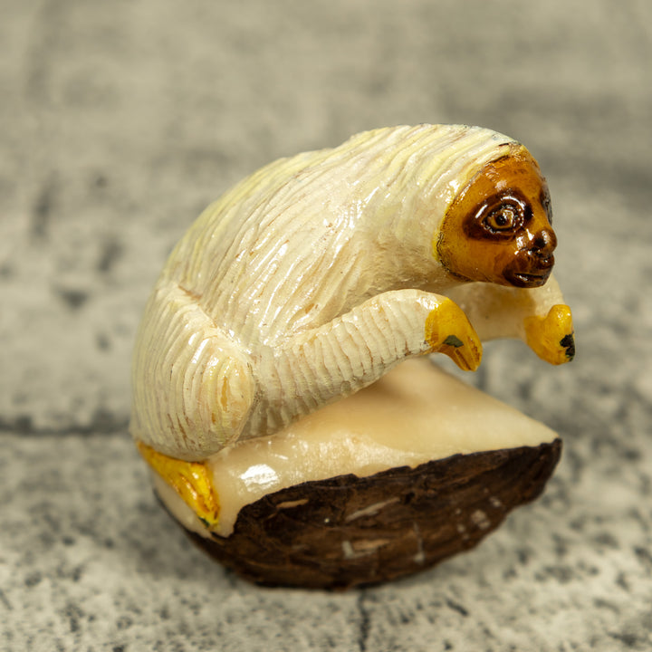 White And Brown Sloth Tagua Carving