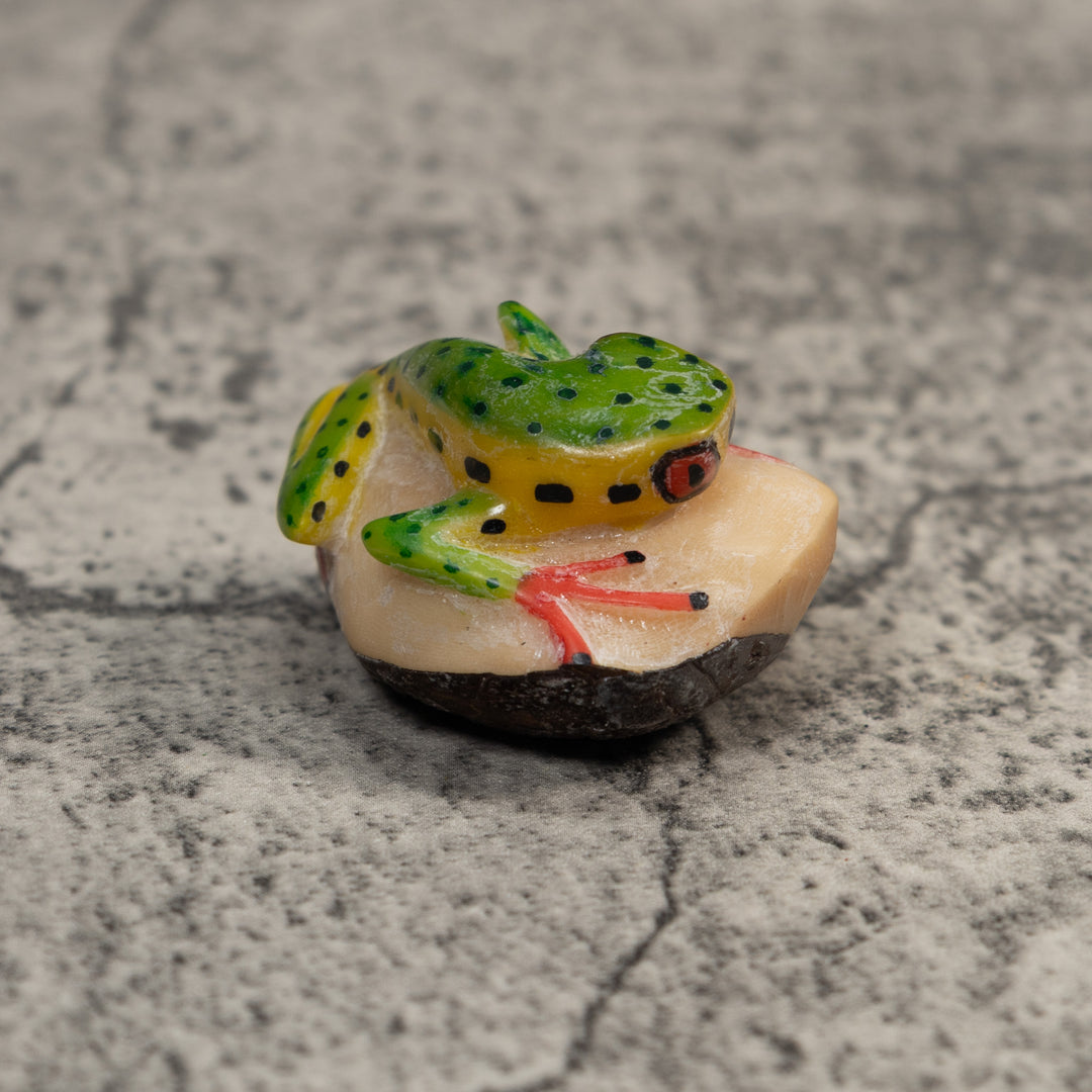 Green Yellow And Black Poison Dart Frog Tagua Carving