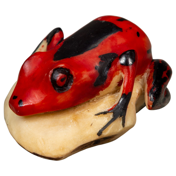 Vintage Red And Black Frog Tagua Carving