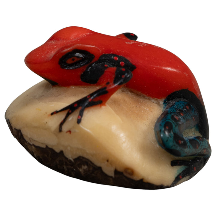 Vintage Red And Blue Poison Dart Frog Tagua Carving