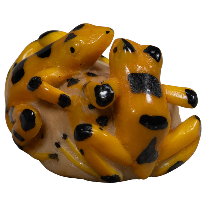 Vintage Double Golden Frog Tagua Carving