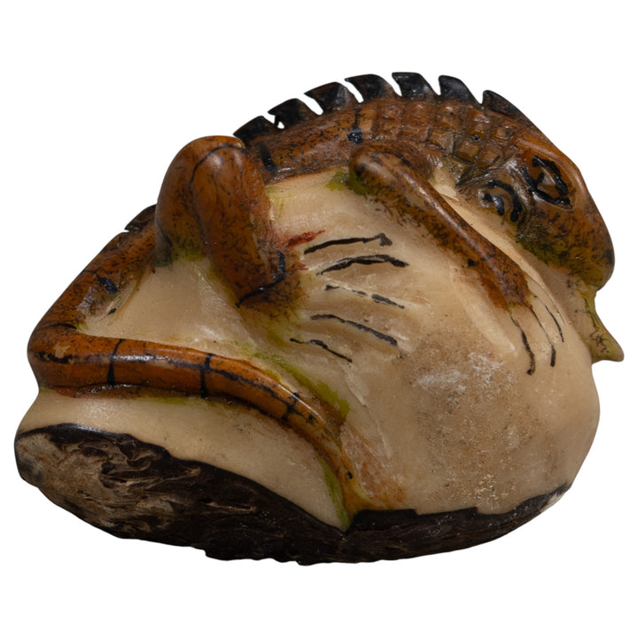 Vintage Brown And Black Iguana Tagua Carving
