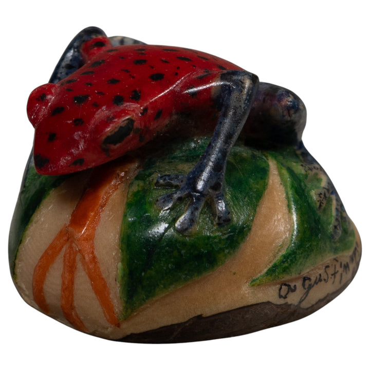 Vintage Red Green And Blue Poison Dart Frog Tagua Carving